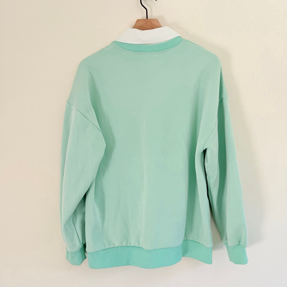 BaeVely Men’s Mint Green Graphic Collared Sweatshirt Size Medium - Picture 2 of 7